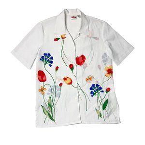 Vintage Floral Button Down Shirt Short Sleeved Flower Print